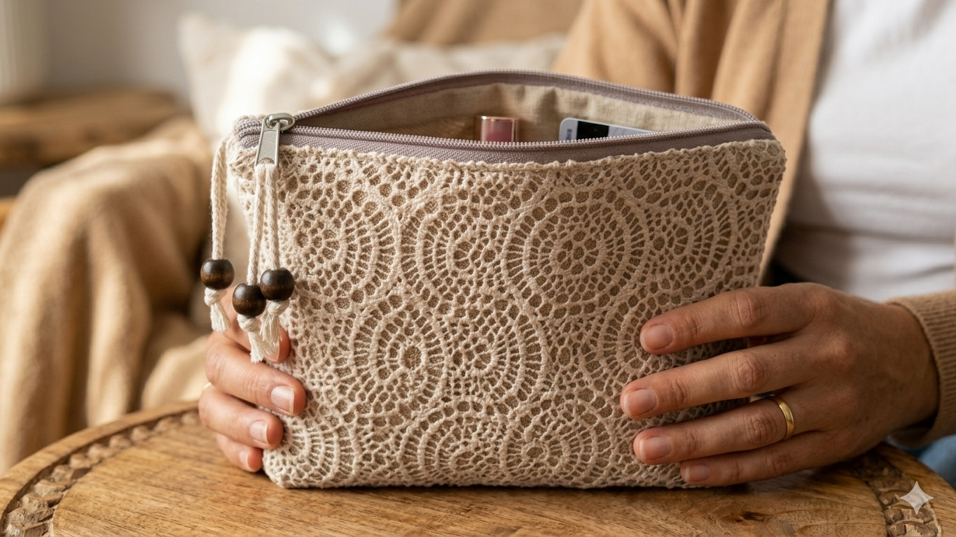 Clutch beige de encaje - bolso artesanal hecho a mano Maruchy Canarias