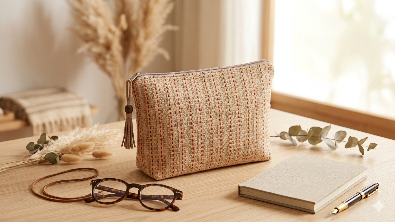 Clutch beige jaspeado - bolso artesanal hecho a mano Maruchy Canarias