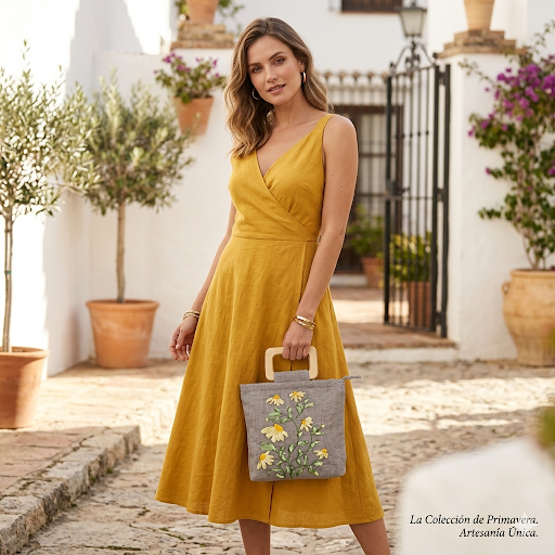 Bolso gris con margaritas bordadas - bolso artesanal hecho a mano Maruchy Canarias