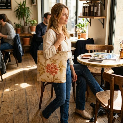 Bolso tote floral tonos tierra - bolso artesanal hecho a mano Maruchy Canarias
