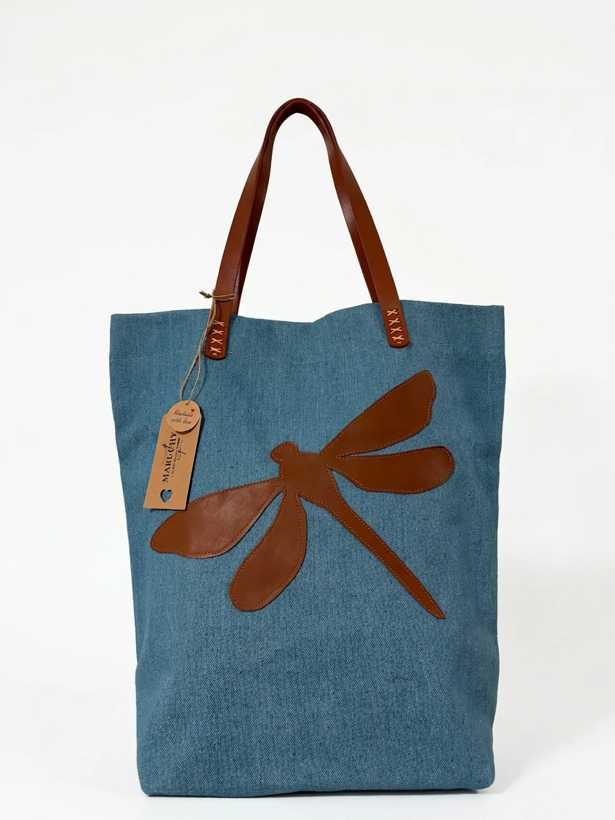 Tote vaquero libélula - bolso artesanal hecho a mano Maruchy Canarias