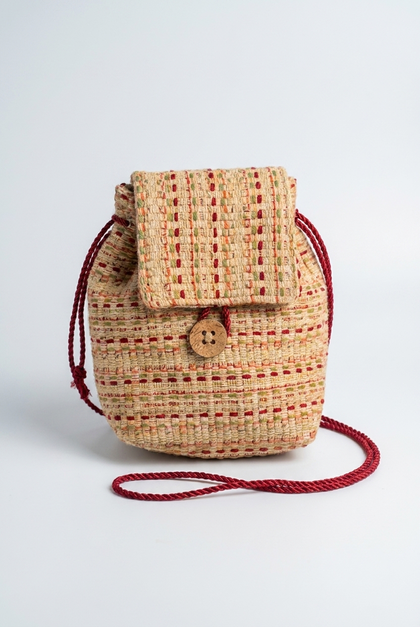 Mochila trenzada crudo y rojo - bolso artesanal hecho a mano Maruchy Canarias