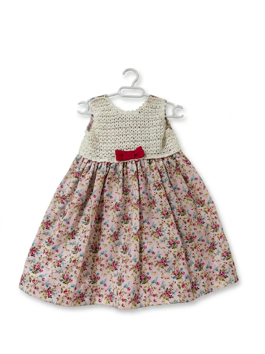 Crochet y flores - vestido de ceremonia para niña hecho a mano Maruchy Canarias
