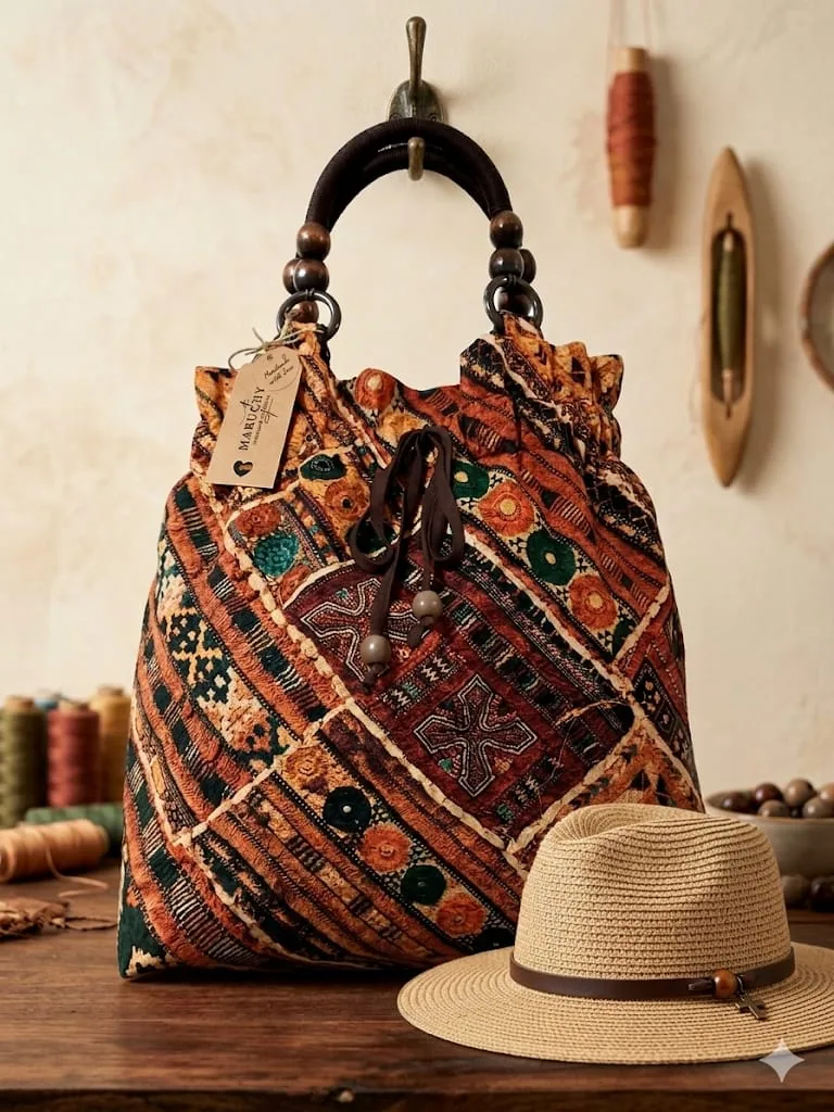 Bolso étnico artesanal con cuentas de madera